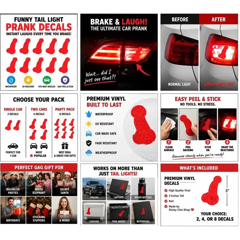 Funny Tail Light Prank Decal | Waterproof Brake Light Sticker | Adult Gag Gift |
